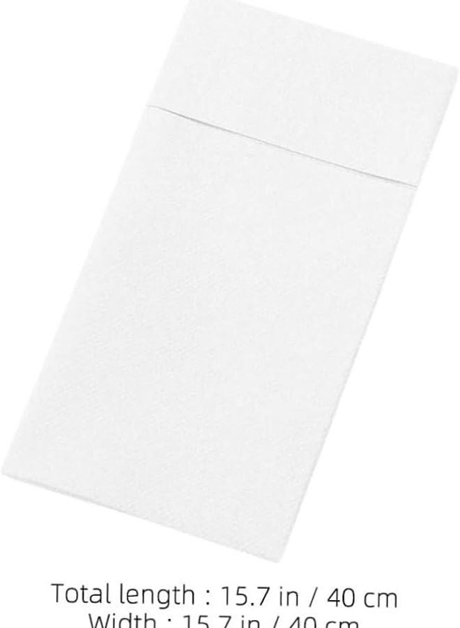 مناديل بيضاء قابلة للاستعمال مرة واحدة مع جيب أدوات المائدة 50 قطعة لحفلات الزفاف والحفلات والتجمعات العائلية - Image 2